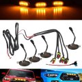 4pcs Universal Led Front Grill Lights Grids Amber Lighting Car Accessories Harness Cable