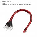 Uxcell 15pcs Red-blue-orange 5mm Leds Prewired Light Dc3-6v 20cm Pre Wired Led