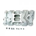 Dual Plane Intake Manifold Satin Aluminum For Sbc Small Block Chevy 350 1955-1995 
