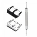 Watch Strap Clasp Replacement Set Stainless Steel Black And Silver Tone Polished Pvd Buckle For 26mm Width Bands With Spring 