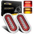 Partsam 2pcs 6 5 Oval Led Trailer Tail Lights With Indicators 23 Flange Mount Combo Red Stop Turn Brake Running Taillights 