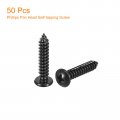 Uxcell 5mm X 25mm Phillips Pan Head Self-tapping Screw 50pcs 304 Stainless Steel Round Wood Full Thread Black