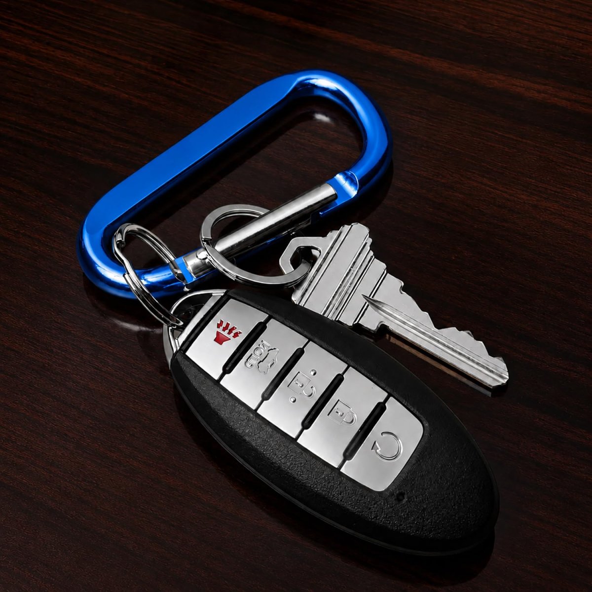 Ipick Image Officially Licensed Ford F-150 2015 Laser-etched Blue Metal Carabiner Keychain With Split Key Rings