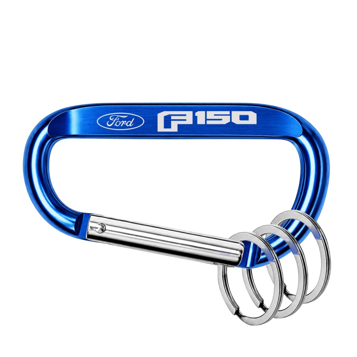 Ipick Image Officially Licensed Ford F-150 2015 Laser-etched Blue Metal Carabiner Keychain With Split Key Rings