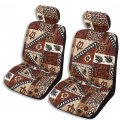 Winnie Fashion Made In Hawaii Brown Hawaiian Tapa Design Separate Headrest Car Seat Cover Set Of 2 