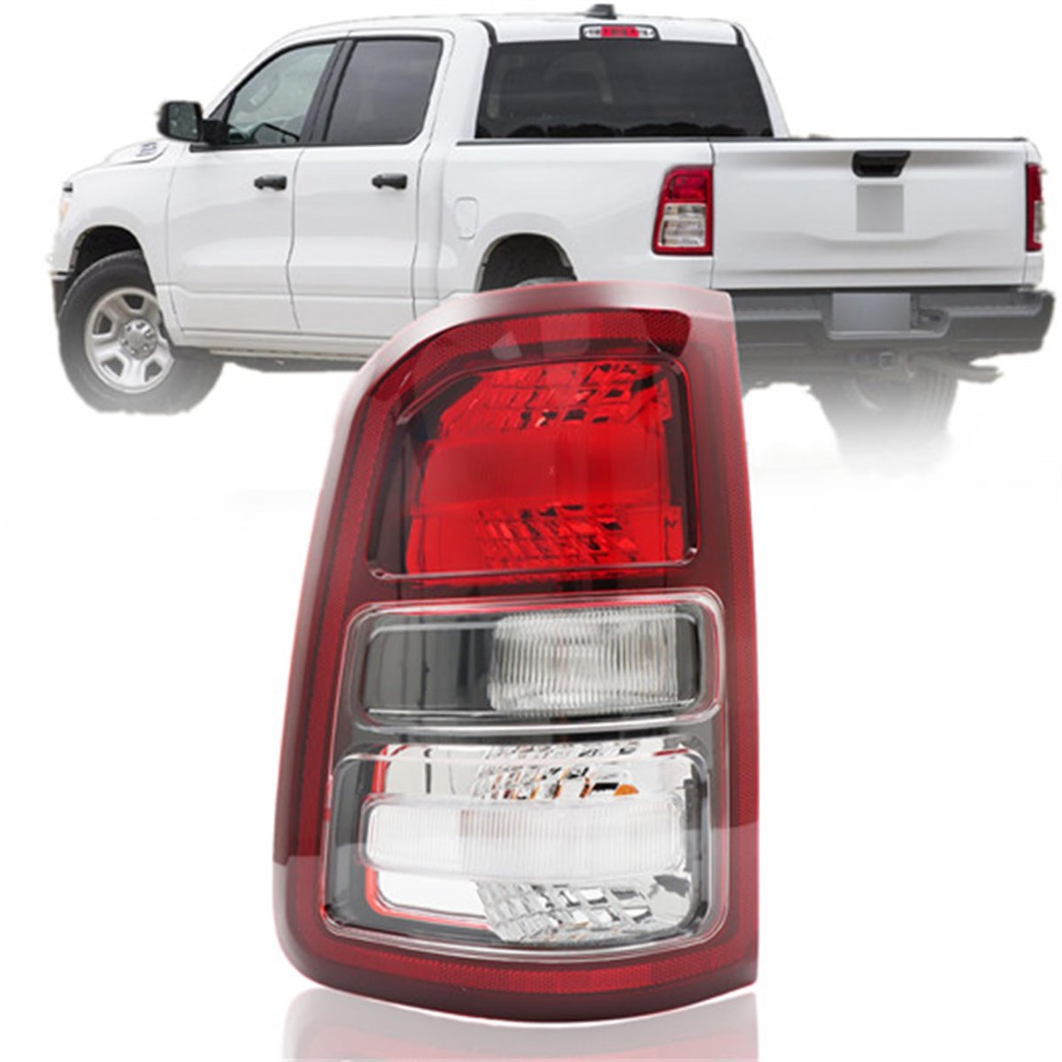 Left Side Tail Light Brake Replacement For Ram 1500 2019-2023 Halogen Red Lens Bezel Rear Lamp