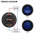 Baomain Rocker Switch Spst On Off 3 Pins Blue Light Round Ac 250v 6a 125v 10a 2 Pack