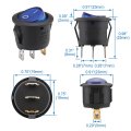 Baomain Rocker Switch Spst On Off 3 Pins Blue Light Round Ac 250v 6a 125v 10a 2 Pack