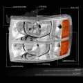 Chrome Housing Amber Corner Headlight Lamps Tool Kit Compatible With Chevy Silverado 07-14