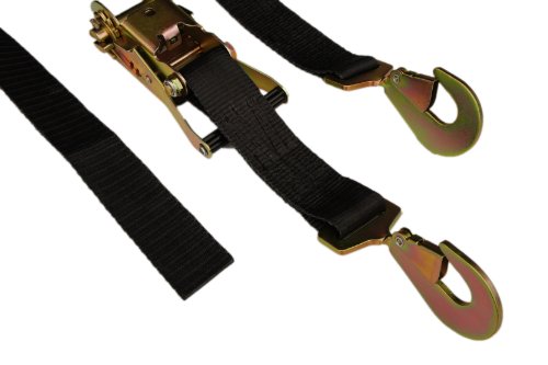 Auto Car Hauler Ratchet Axle Straps 2 In X 10 Ft Black Polyester Webbing With Twisted Snap Hooks And Long Wide Handle 3333 Lb