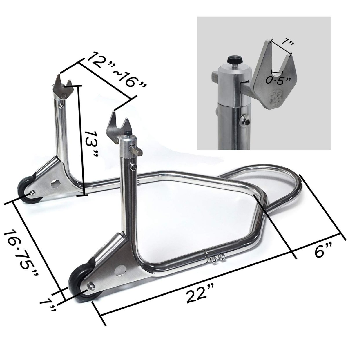 Motorcycle Race Bike Rear Wheel Stand Lift Bracket Fork Swingarm Adjustable 12 In To 16 Width For Universal Wheels Silver