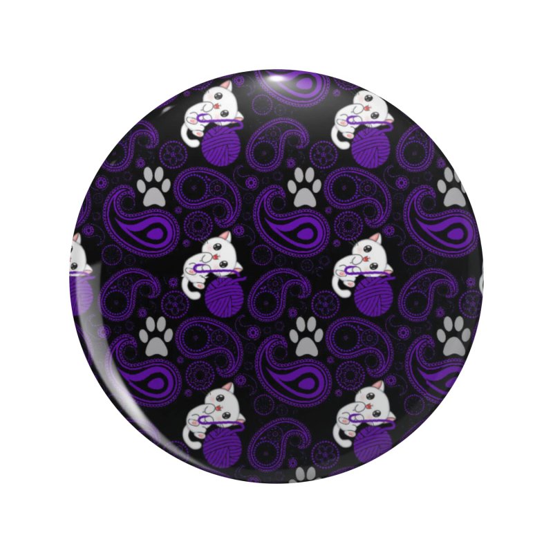 1080 Graphics Purple Paisley Cats And Yarn Pattern Key Chain Double Sided Stainless Steel Keychain