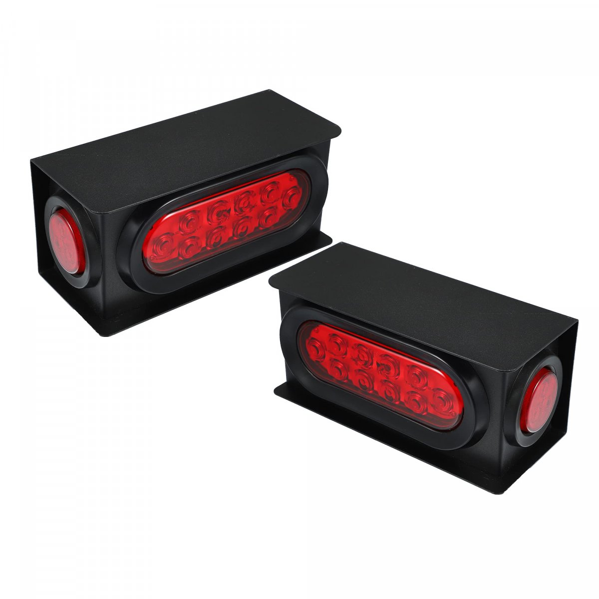 2 Pcs Trailer Light Steel Boxes Housing Welded Mount With 6 Inch Led Oval Tail Red Round Side For Truck Waterproof