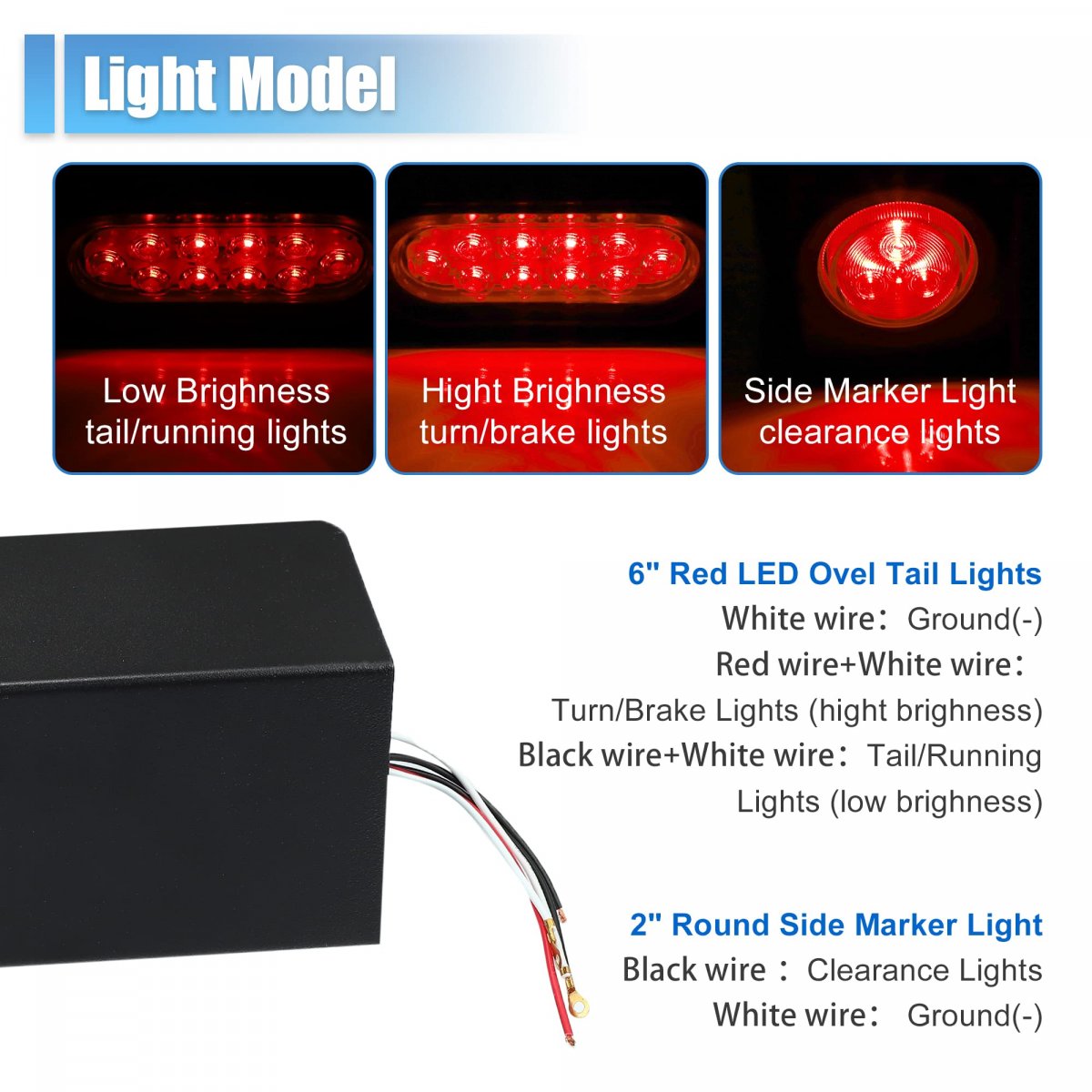 2 Pcs Trailer Light Steel Boxes Housing Welded Mount With 6 Inch Led Oval Tail Red Round Side For Truck Waterproof