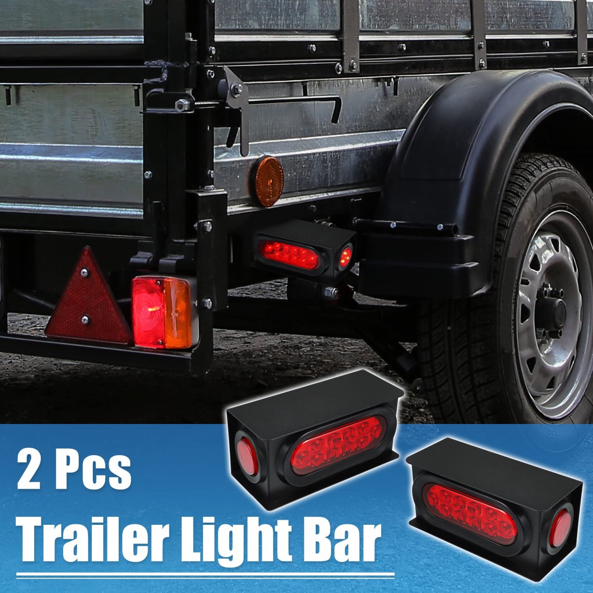 2 Pcs Trailer Light Steel Boxes Housing Welded Mount With 6 Inch Led Oval Tail Red Round Side For Truck Waterproof
