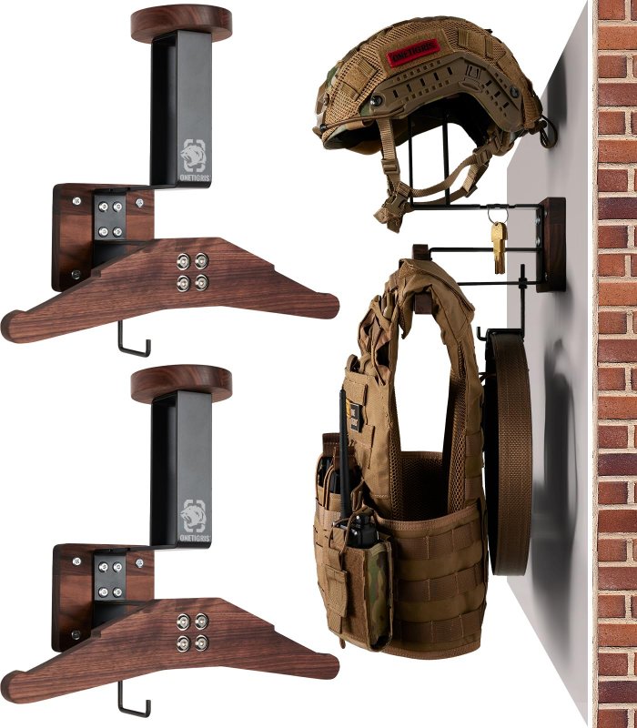 Onetigris Tactical Gear Wall Mount Motorcycle Helmet Holder Stand Jacket Hanger Plate Carrier Rack Display Organizer For Police