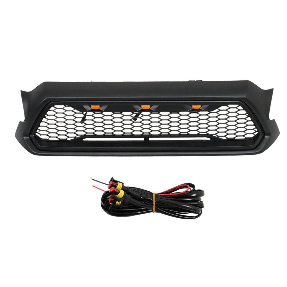 Front Grille With Lights Matte Black Mesh Grill Replacement For 2012 2013 2014 2015 Tacoma Pickup Truck Direct Upper Hood