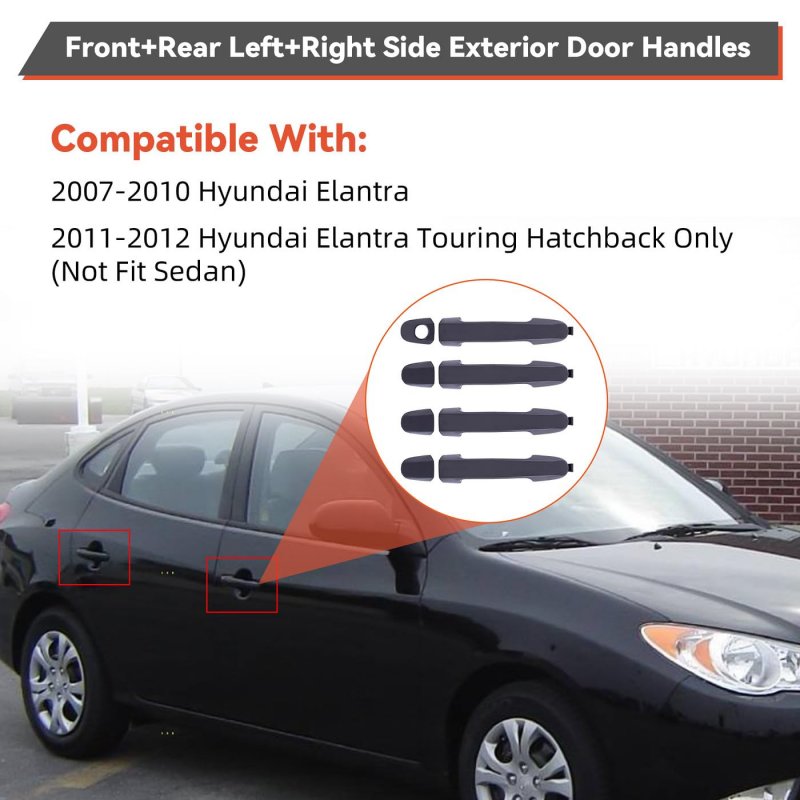 4 Pcs Exterior Door Handle Replacement Kit With Driver Key Hole Black For 2007 2010 Elantra And 2011 2012 Touring Hatchback