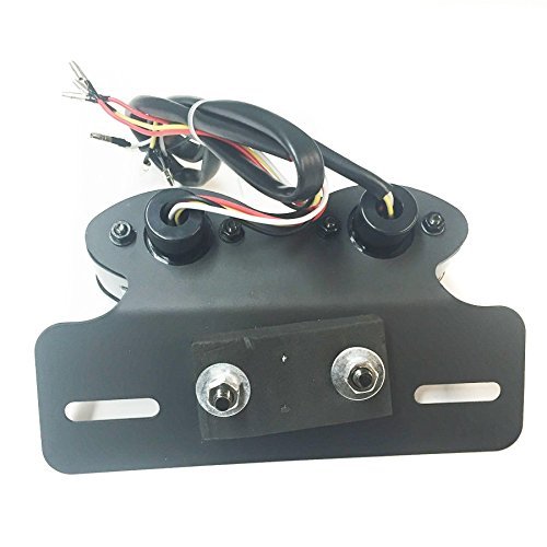 Universal Cat Eye Led Motorcycle Tail Brake Light With License Plate Holder Integrated Turn Signals Black And Red Smt-mt374-bk