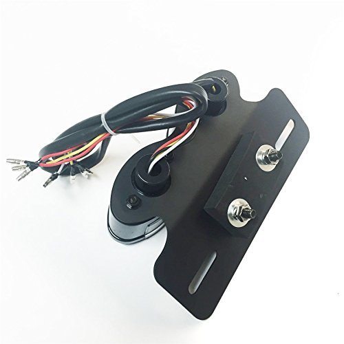 Universal Cat Eye Led Motorcycle Tail Brake Light With License Plate Holder Integrated Turn Signals Black And Red Smt-mt374-bk