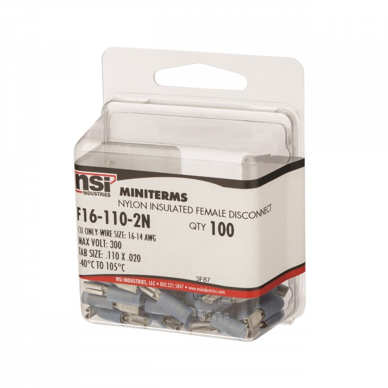 Nsi F16-110-2n Nylon Insulated Female Disconnect 16-14 Wire Size 110 X 0 020 Tab