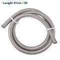 X Autohaux 3ft 4an Fuel Hose An4 Universal Car Braided Stainless Steel Cpe Oil Gas Line Silver Tone