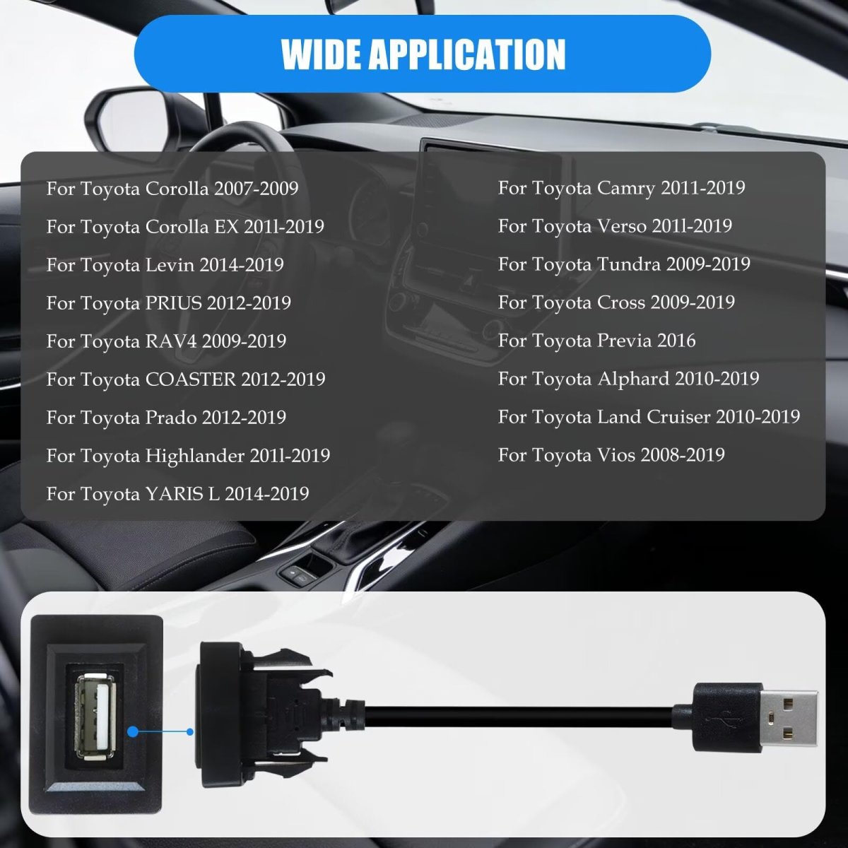 Car Dash Usb Port Charger For Toyota Prado 2012 2019 Male To Female Power Socket Adapter Ios And Android Black 34 X 23 Mm