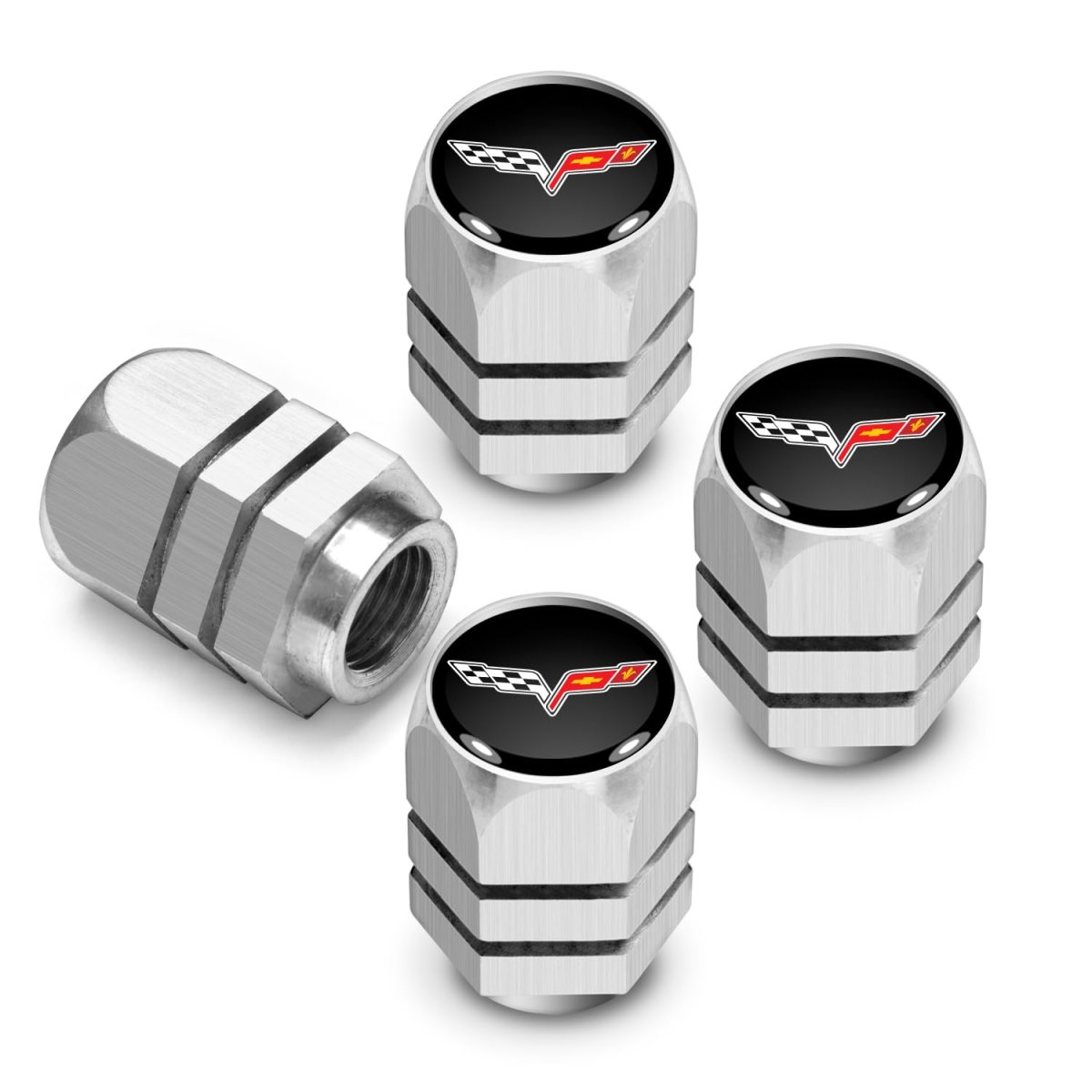 Chevrolet Corvette C6 Logo Tire Valve Stem Caps Silver Hexagon Aluminum Set Of 4 Universal Fit For Cars Suvs And Trucks