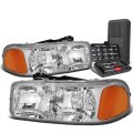 Auto Dynasty Chrome Housing Amber Corner Headlight Head Lamps Tool Kit For Gmc Sierra Yukon 99-07 