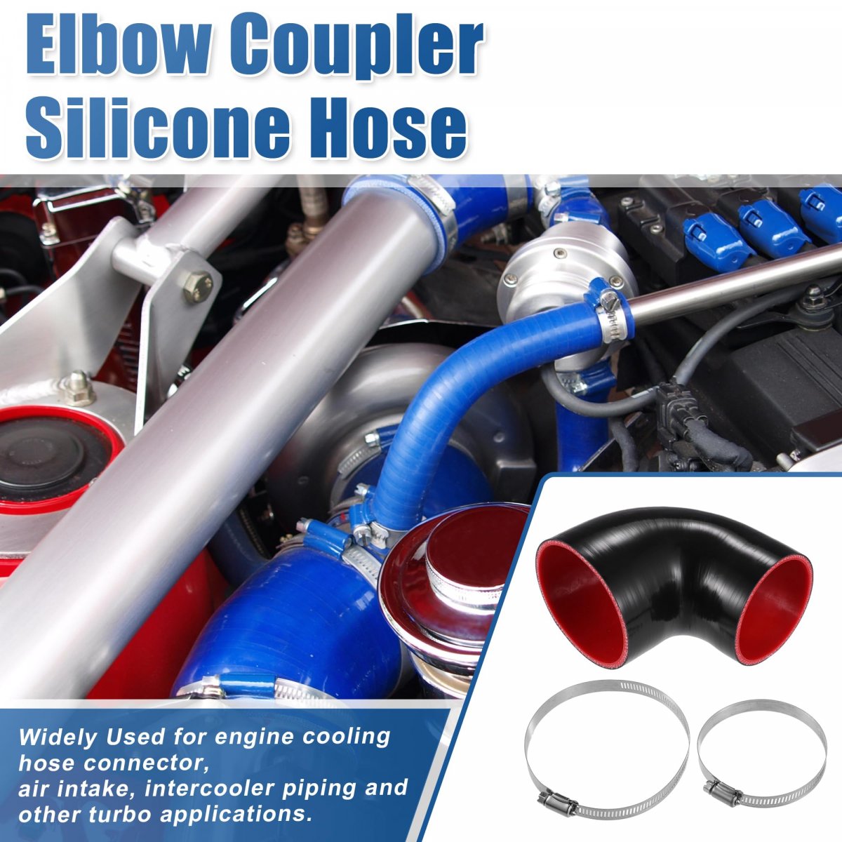 1 Set 89mm To 102mm 3 5 4 02 Id 90 Degree Elbow Coupler Silicone Hose 4-ply With 2 Pcs Clamps Black Red