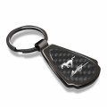Ipick Image Compatible With Ford Mustang Script Real Black Carbon Fiber Gunmetal Metal Teardrop Key Chain