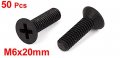 Uxcell M6x20mm Phillips Nylon Countersunk Head Bolt Machine Screw Black 50pcs