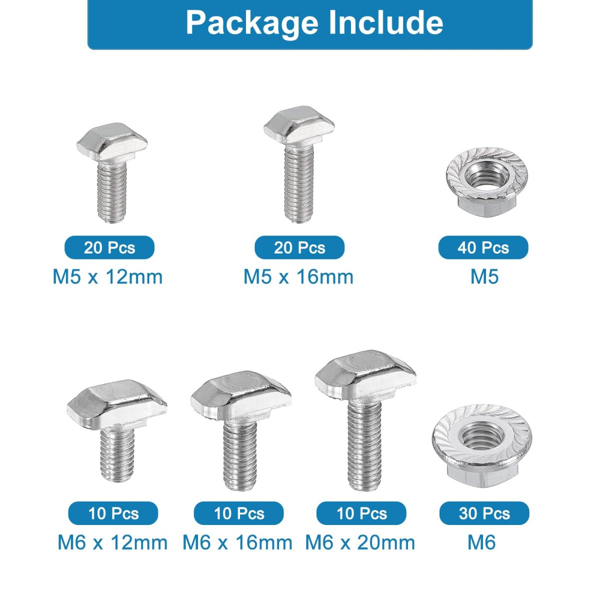 140 Piece T Slot Drop-in Bolt Set M5 And M6 Hammer Head Bolts With Hexagon Flange Nuts For Standard 2020 3030 Series Aluminum