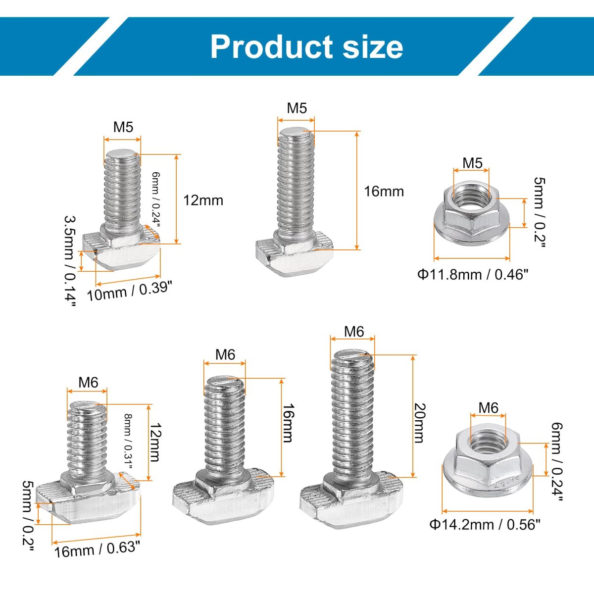 140 Piece T Slot Drop-in Bolt Set M5 And M6 Hammer Head Bolts With Hexagon Flange Nuts For Standard 2020 3030 Series Aluminum