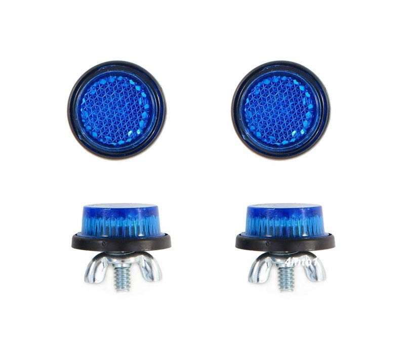 Set Of 4 Mini Blue Motorcycle License Plate Reflector Bolts With Wing 1 In Diameter Ch4b