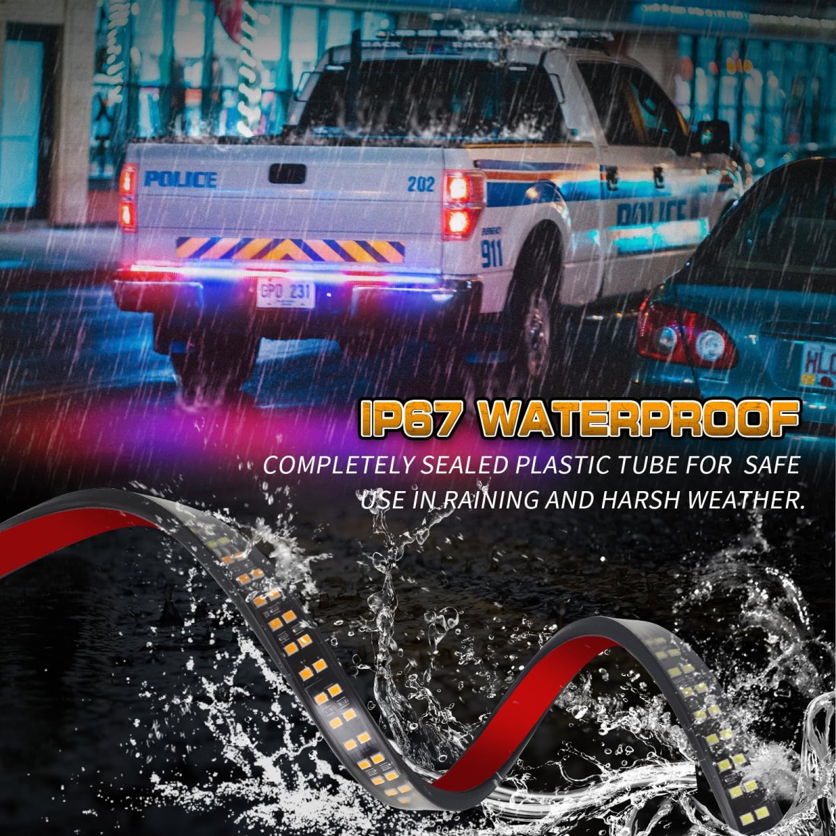 Xridonsen 48 Inch Truck Tailgate Police Lights Strip Rear Window 288 Led Tail Strobe Light Bar Red Blue Emergency Flashing