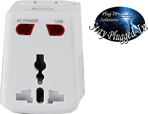 World International Travel Adapter Plug With Dual Usb Input And Type A C G All In One Ac Power Plugs White