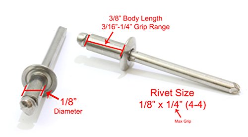 Rivets Stainless Steel 1 8 X 4 Inch Pack Gap 0 188 250 Blind By Bolt Dropper 4-4