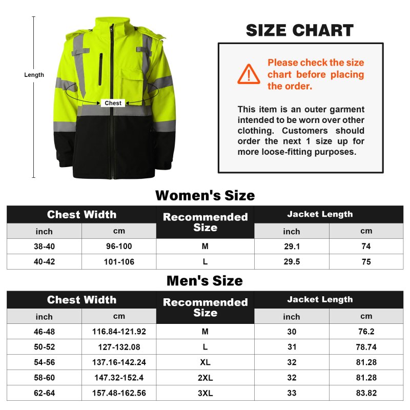 Shorfune High Visibility Softshell Waterproof Safety Jacket For Men Class 3 Reflective Work Jackets With Pockets Detachable