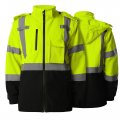 Shorfune High Visibility Softshell Waterproof Safety Jacket For Men Class 3 Reflective Work Jackets With Pockets Detachable 