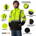 Shorfune High Visibility Softshell Waterproof Safety Jacket For Men Class 3 Reflective Work Jackets With Pockets Detachable