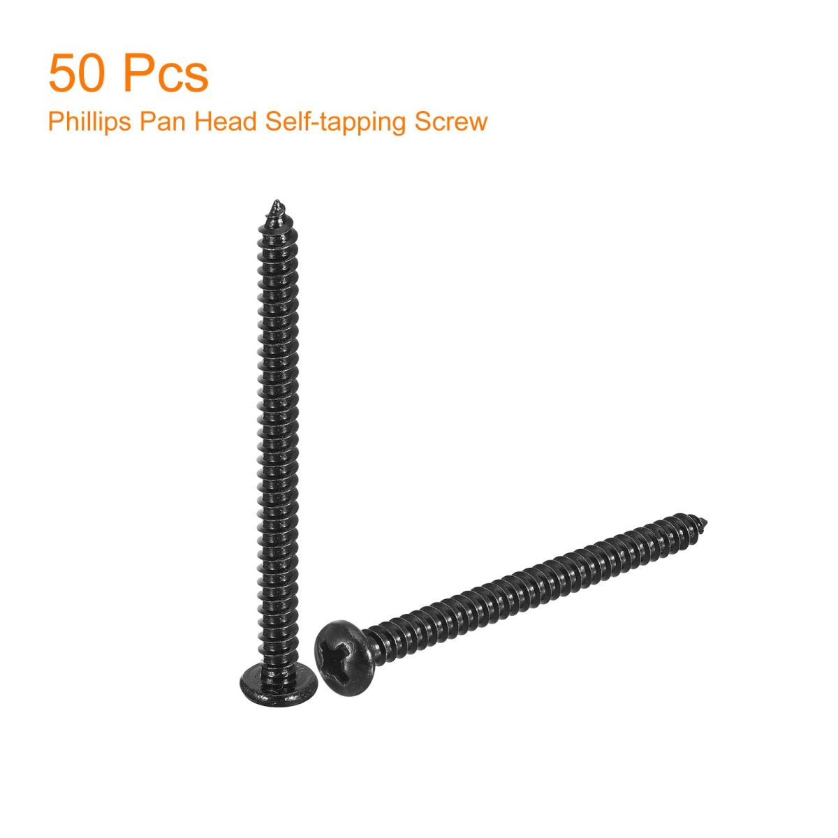 6 X 1-3 4 Phillips Pan Head Self-tapping Screw 50pcs 304 Stainless Steel Round Wood Full Thread Black