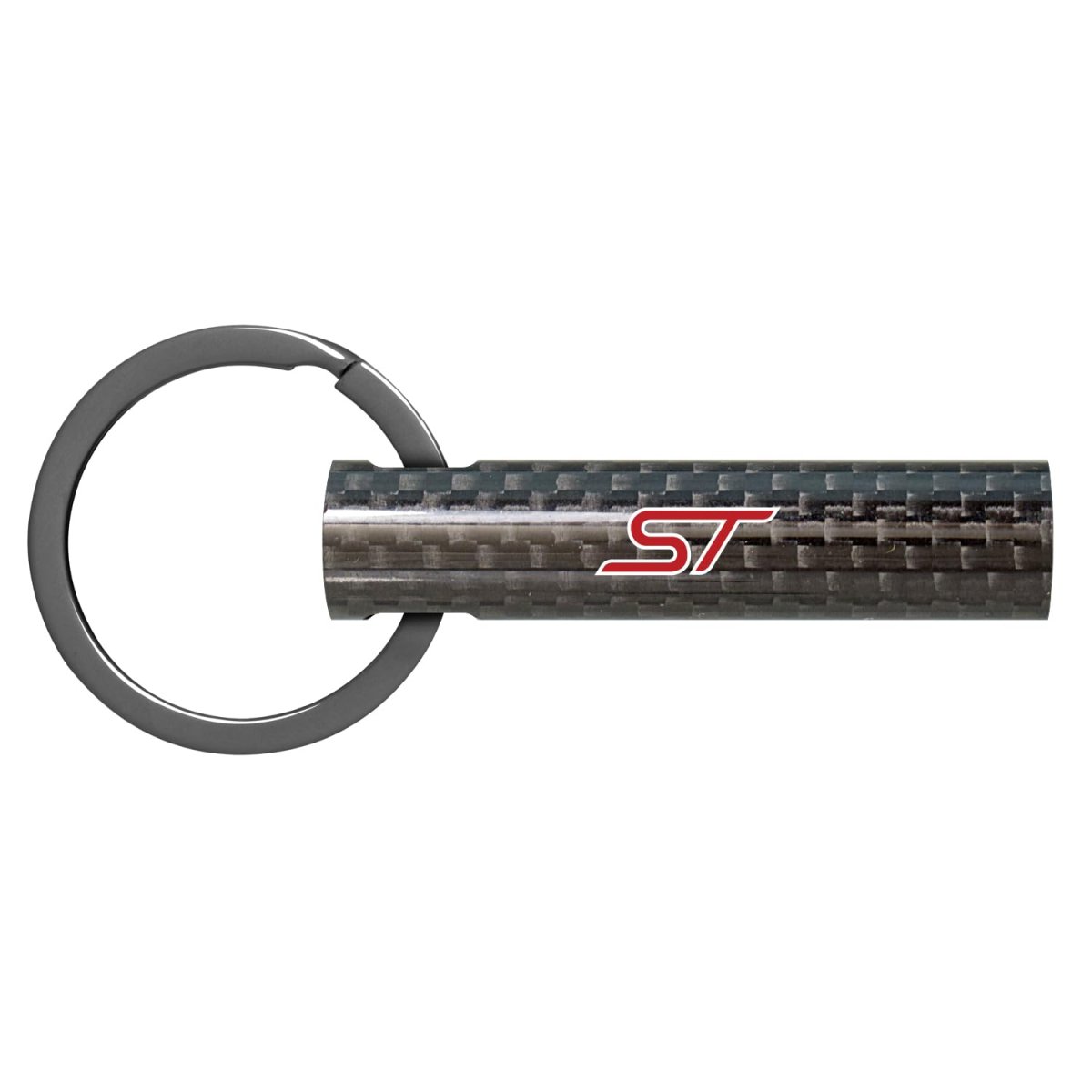 Ford St Real Carbon Fiber Tube Style Keychain Black Leather Strap With Full Color Logo Model E3 2 13 In X 0 5