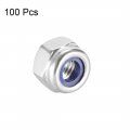 Uxcell Hex Lock Nuts M3 X 0 5mm Stainless Steel Nylon Insert Self-locking For Fasteners 100pcs Silver Tone