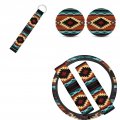 Fkelyi Southwestern Tribal Car Steering Accessories Set Universal Wheel Wrap Seat Belt Cover Aztec Cup Coaster Pads Long 