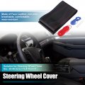 Uxcell Hand Sewn Steering Wheel Cover Red Blue Stitch With Needle And Thread Universal Fit 15 4-16 Inch 39-40 5cm Dia For Car