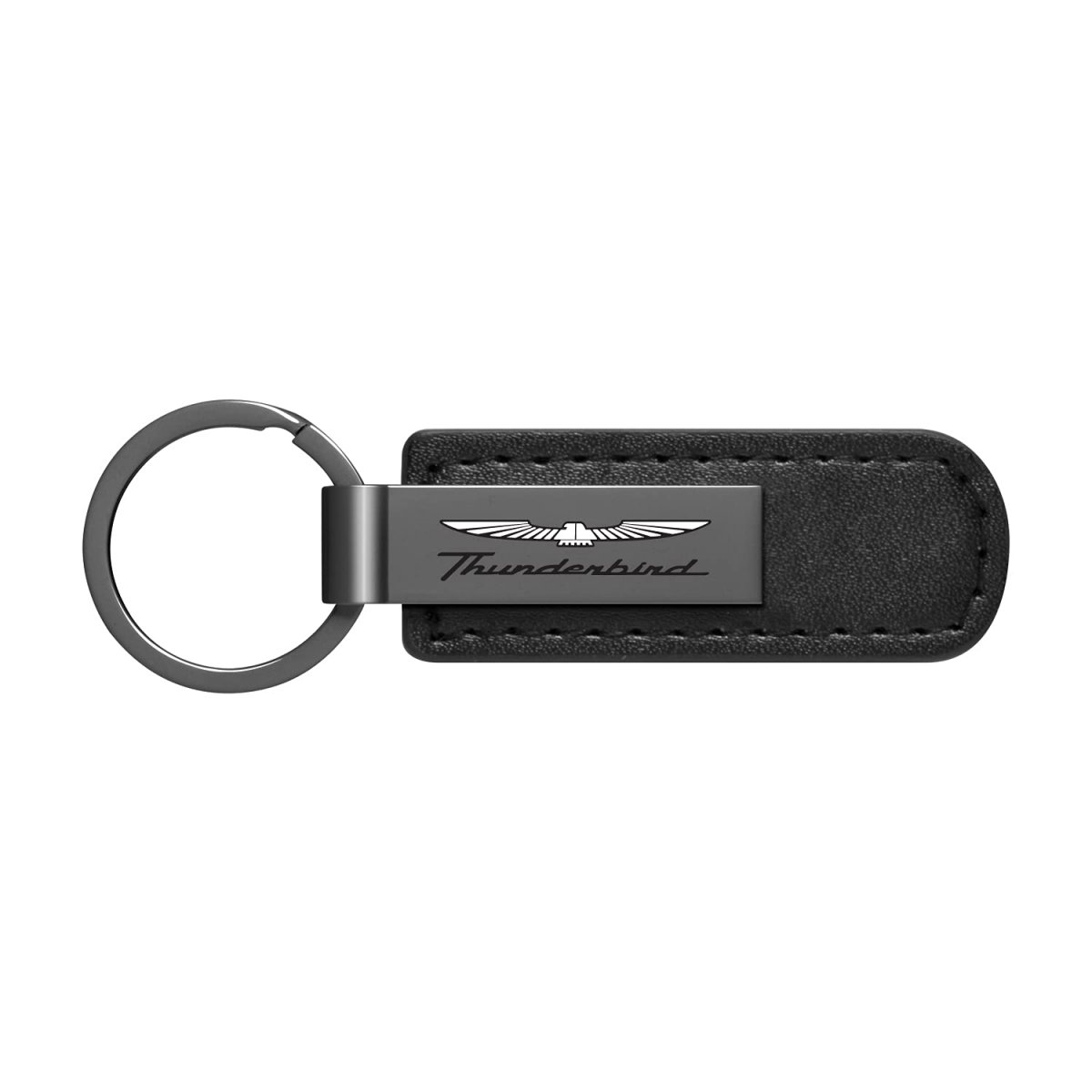 Ford Thunderbird Gunmetal Black Metal Plate Pu Leather Strap Key Chain Keychain Official Licensed