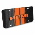 Ipick Image For Dodge Hemi 3d Logo In Orange On Stripe Black Carbon Fiber Look Premium Stainless Steel License Plate Design And
