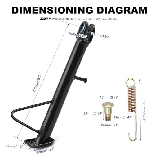 Motorcycle Kickstand Dirt Bike Sidestand Iron Material With Spring And Hardware Screws Total Length 22cm Black Color