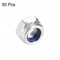 Uxcell M5 X 0 8mm Nylon Insert Hex Lock Nuts Carbon Steel White Zinc Plated Pack Of 50